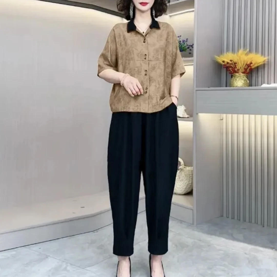 8760-polo领女t恤夏季新款时尚宽松显瘦百搭潮牌撞色套装E仓东