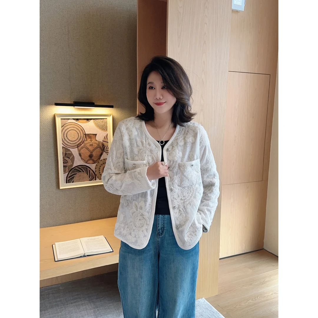 微胖女装【花期如梦】重工蕾丝提花外套高级感气质简约682