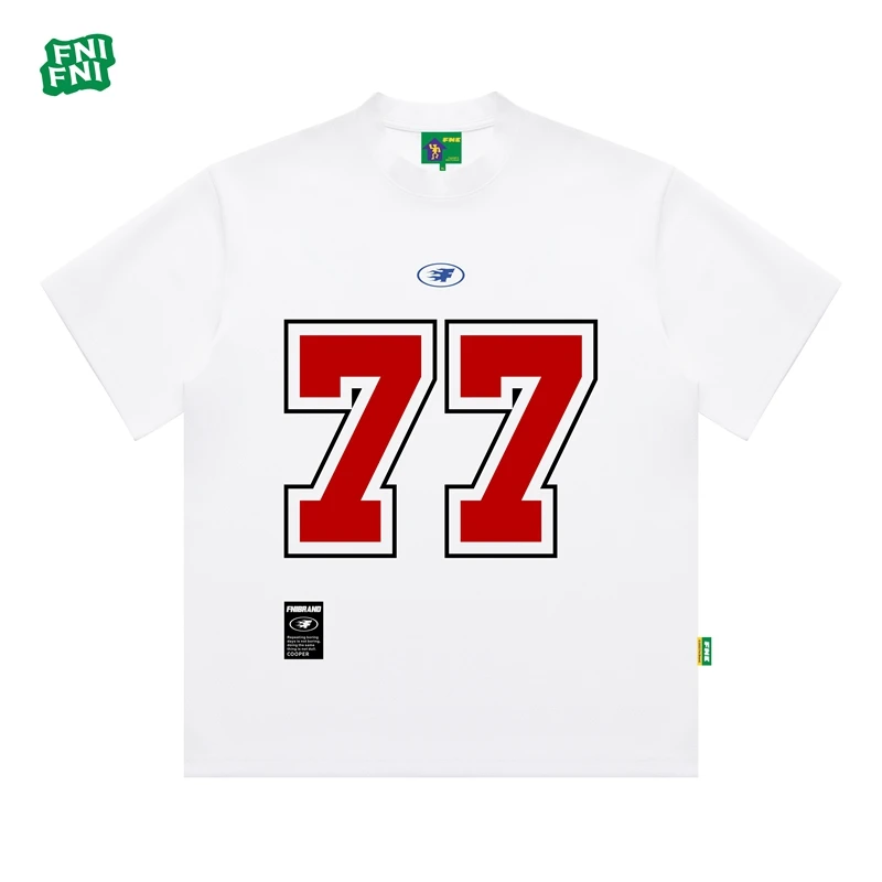 FNI绿标系列（77号球衣）国潮重磅纯棉男女同款t恤美式短袖新款胶浆