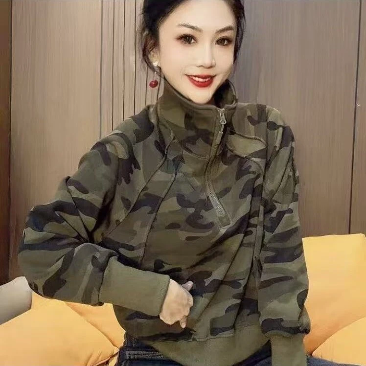 22124#迷彩半开领加绒卫衣(衣长55cm左右)