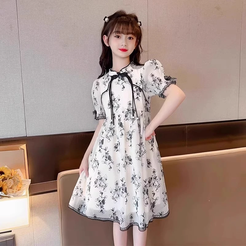 女童连衣裙新中式儿童汉服夏装2025新款女旗袍中国风水墨画公主裙