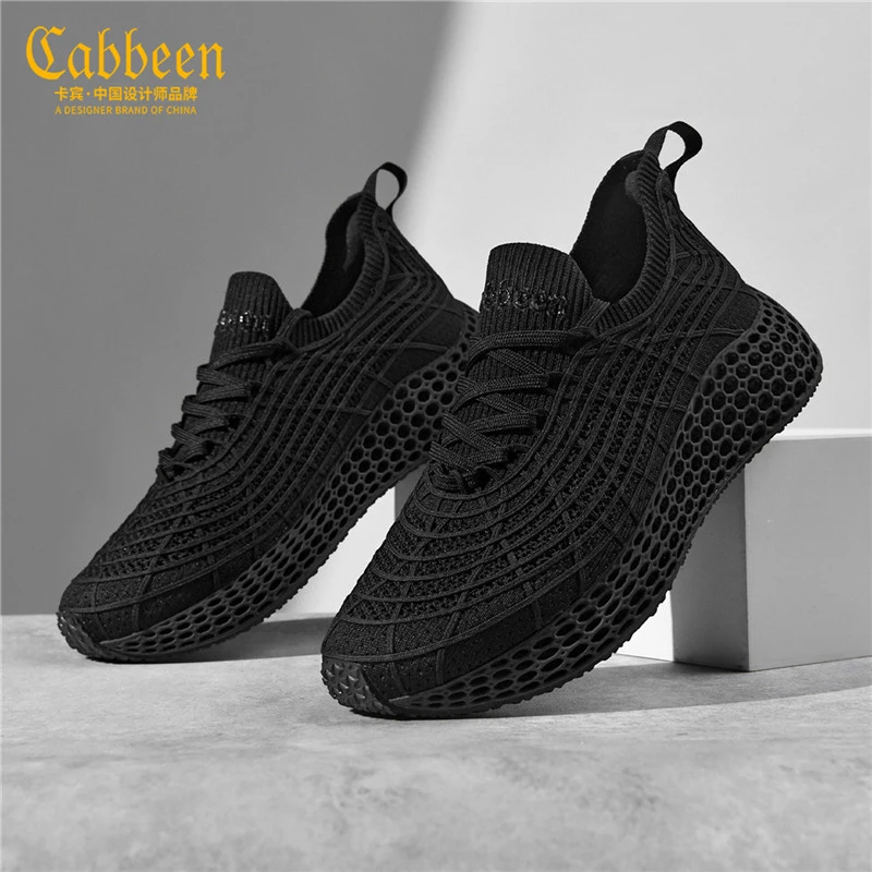 卡宾3D打印高级感轻户外运动跑鞋冬季新款飞织网面爆款休闲鞋子男