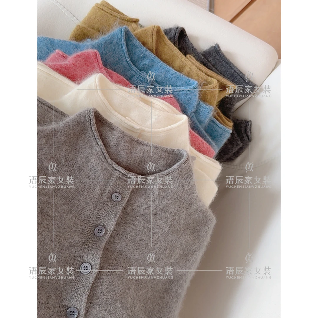 【羊毛羊绒╭ 拉毛】~线下高货！半高领纯色百搭针织毛衣开衫B1782