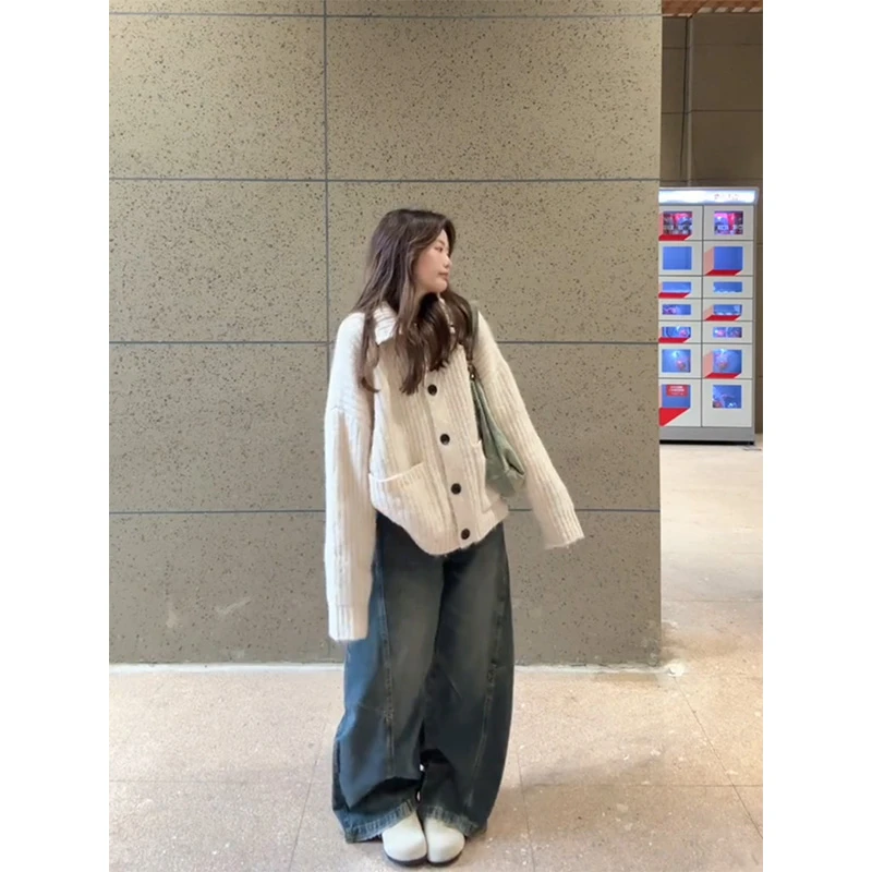 MARIE.COCO秋冬新款慵懒风软糯针织开衫毛衣外套阔腿休闲裤套装