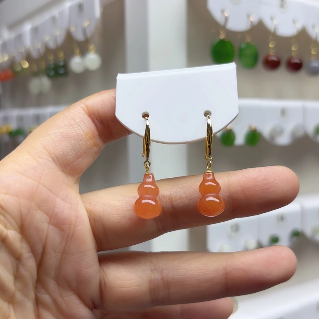 银S925镶嵌南红玛瑙耳饰