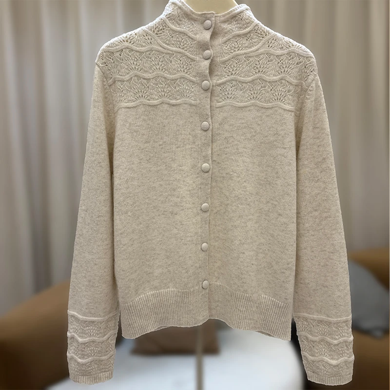 zaw大码女装圆领开衫毛衣女秋冬宽松洋气胖mm蕾丝上衣/25540
