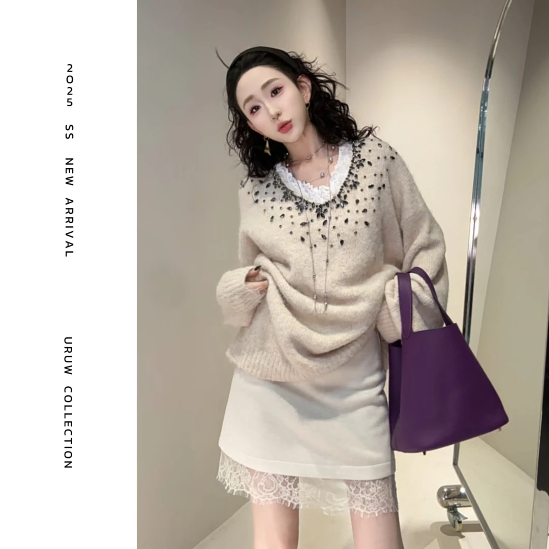 现货【颖子定制】蕾丝绮梦~时尚蕾丝拼接设计感厚款a字半身裙 9027