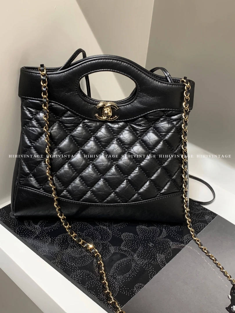99新 Chanel/香奈儿 HIHI/黑金新油蜡皮Mini 31Bag 芯片款 二店