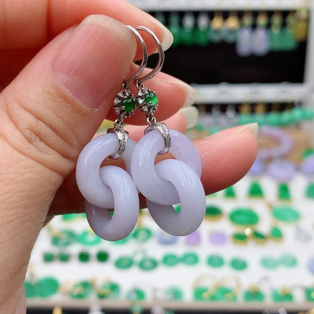 翡翠耳饰18K金镶嵌的