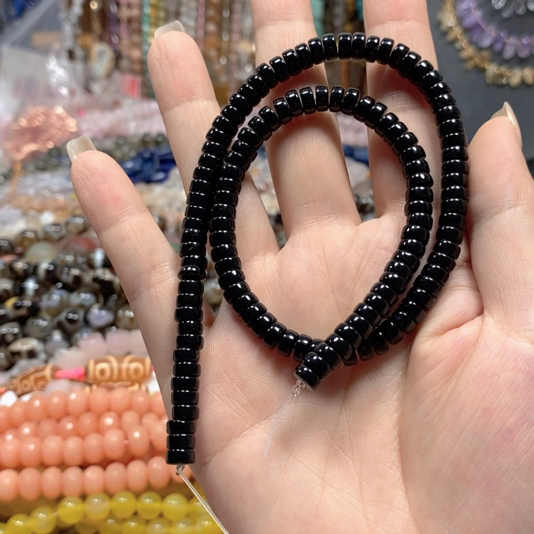 玛瑙/玉髓合金珠宝半成品黑玛瑙直切一条卡6mm