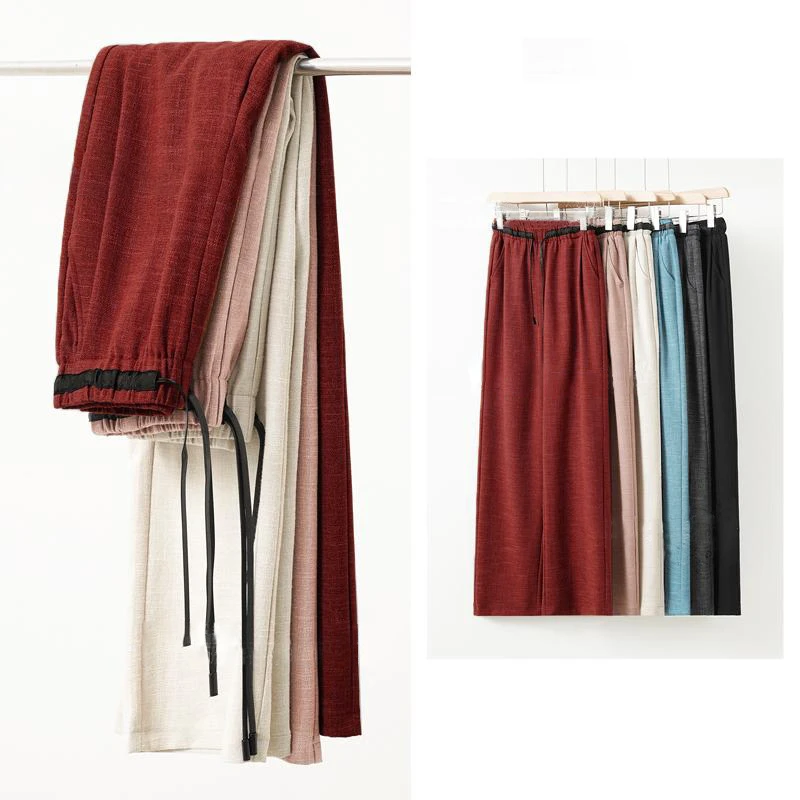 【专柜新品A】奢华桑蚕丝汗麻抗皱垂感高腰显瘦设计师直筒阔直筒裤