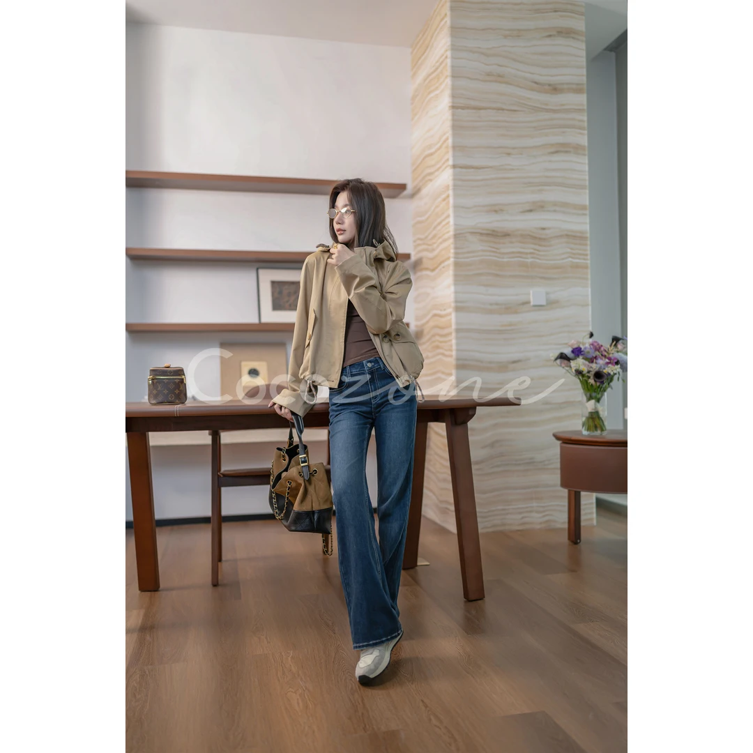 COCO ZONE刘一一 连帽拉链纯色复古时髦街头感风衣外套 CD2A1424