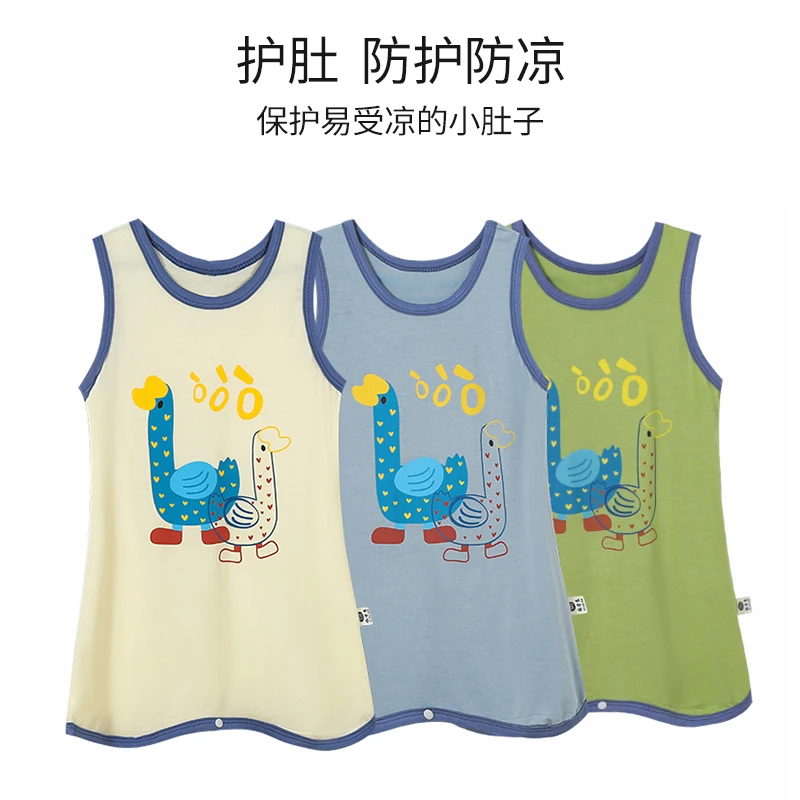 儿童莫代尔连体睡衣男童夏季无袖防踢被睡袋男宝宝空调家居服睡裙