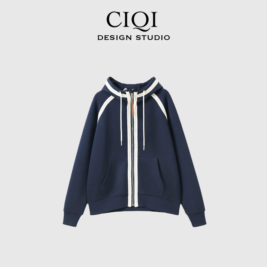 CIQI STUDIO【回归青春】经典拼接宽松休闲风连帽拉链款外套SS23257
