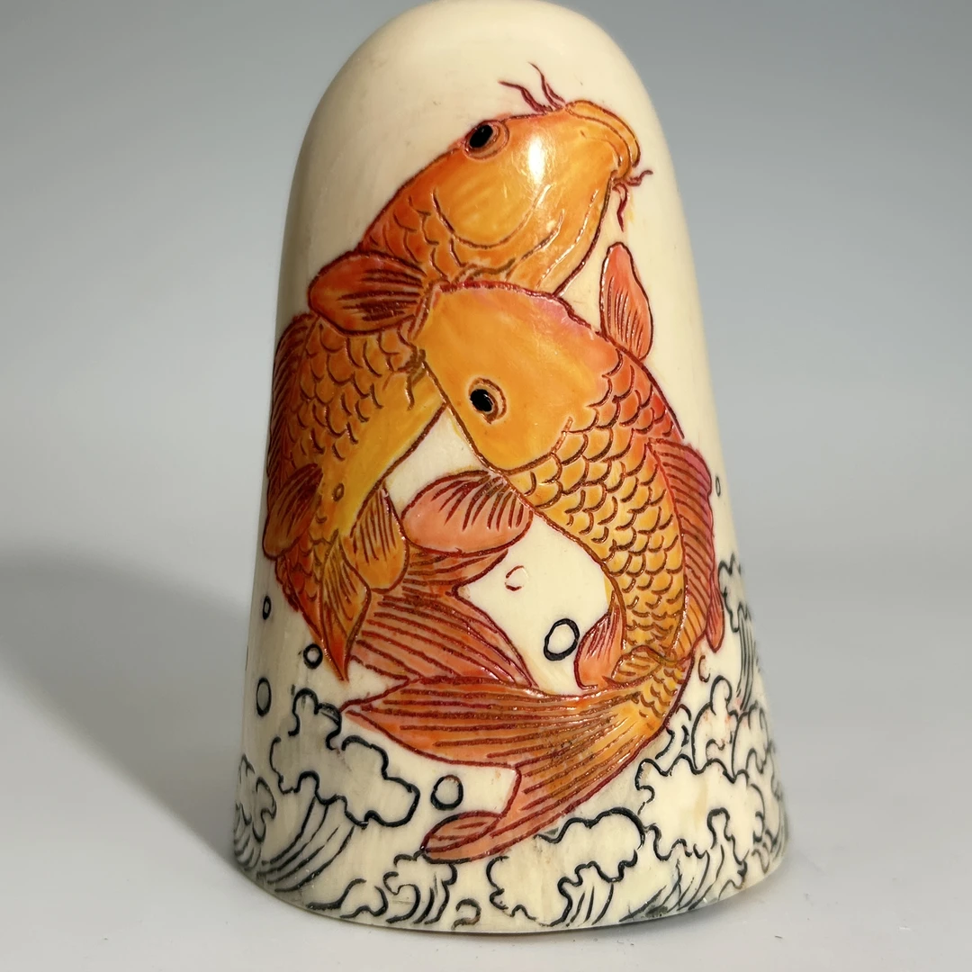 猛犸牙雕微刻年年有余牙尖把件64*41mm假一罚四X181