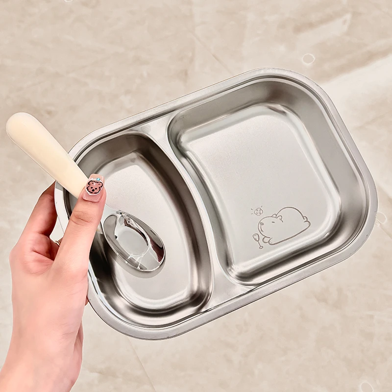 【今曰赠勺】卡皮巴拉不锈钢分格餐盘宝宝餐盘学生上班族吃饭便当盘