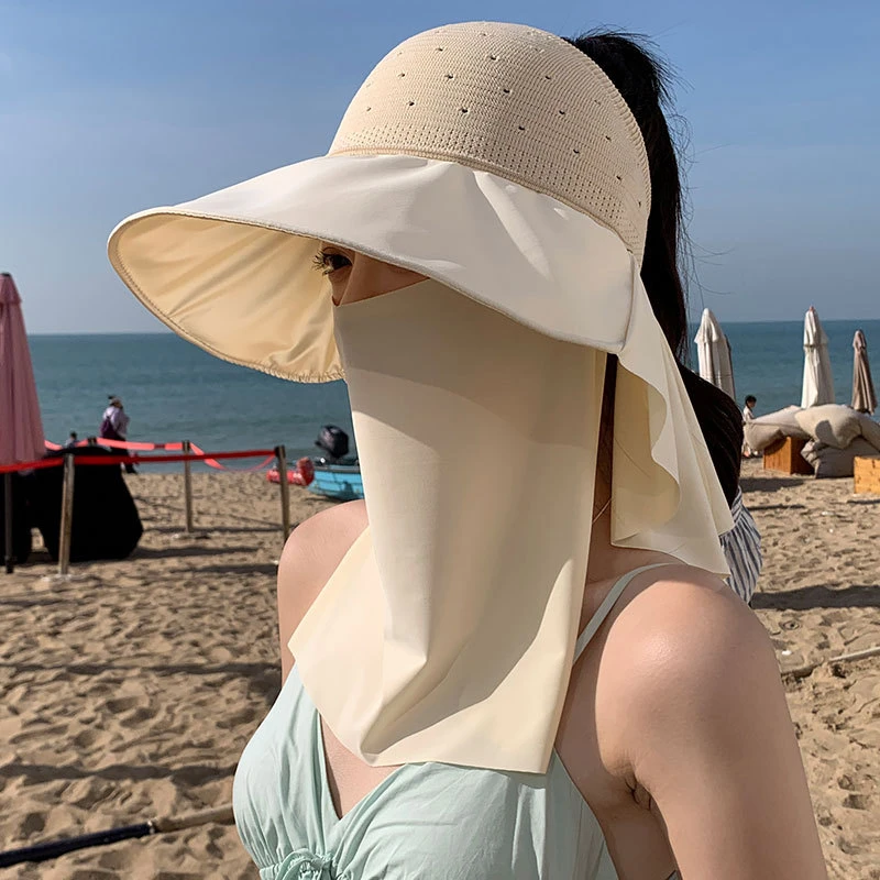 大帽檐防晒帽女夏季遮脸防紫外线太阳帽可扎马尾半空顶护颈遮阳帽