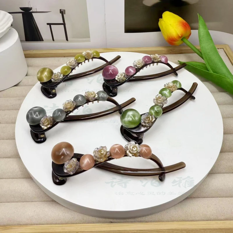 诗泊雅 新款玫瑰花珠珠扭扭夹百搭造型