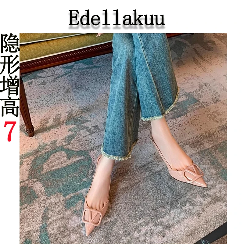 Edellakuu小香风V家细跟软皮高级感气质不累脚日常百搭包头凉鞋女