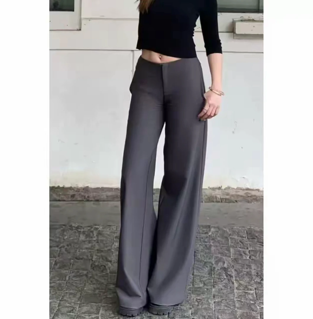 高腰窄版阔腿裤2025早秋款质感设计感百搭显瘦休闲裤简约女99515#