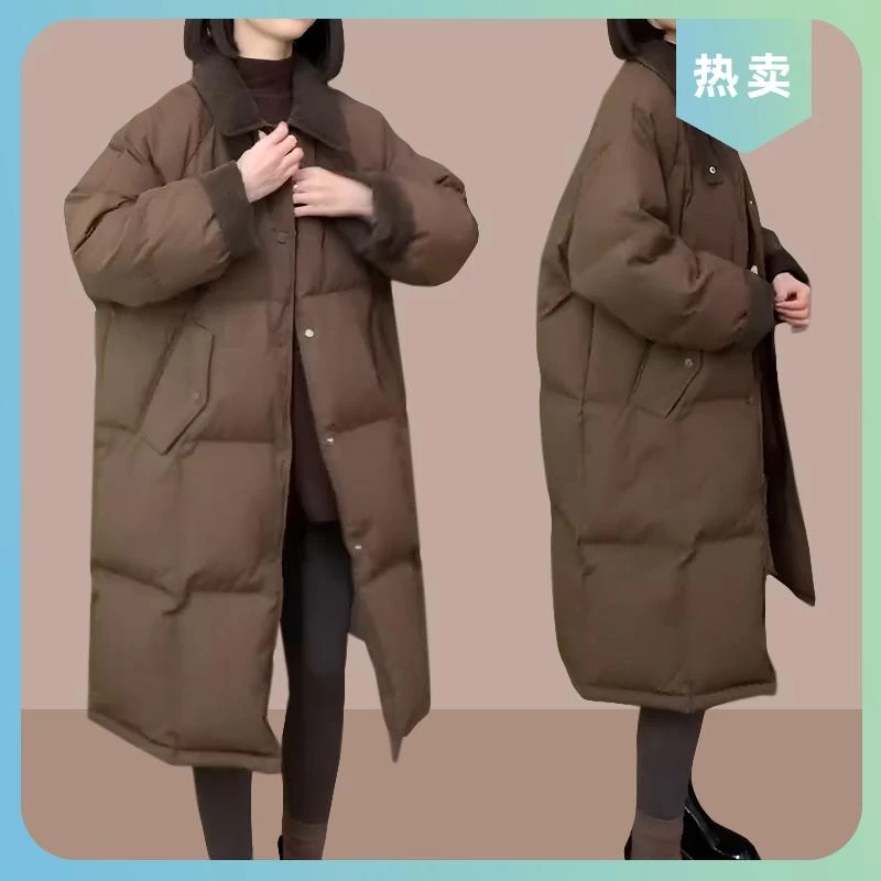 欧货拼接翻领棉服外套女2025秋冬新款宽松显瘦加厚保暖中长款棉衣