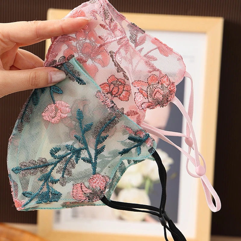 新国风高端刺绣花立体蕾丝防晒网纱透气水洗面罩夏季双层防晒口罩