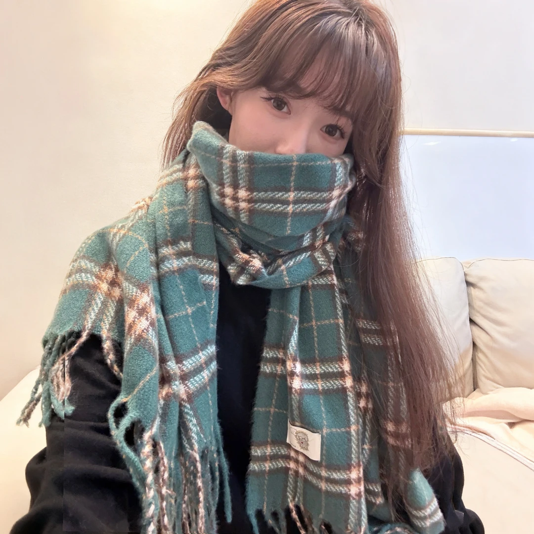 Honey Puppy时尚百搭休闲格纹围巾学院风森系围脖情侣男女新款