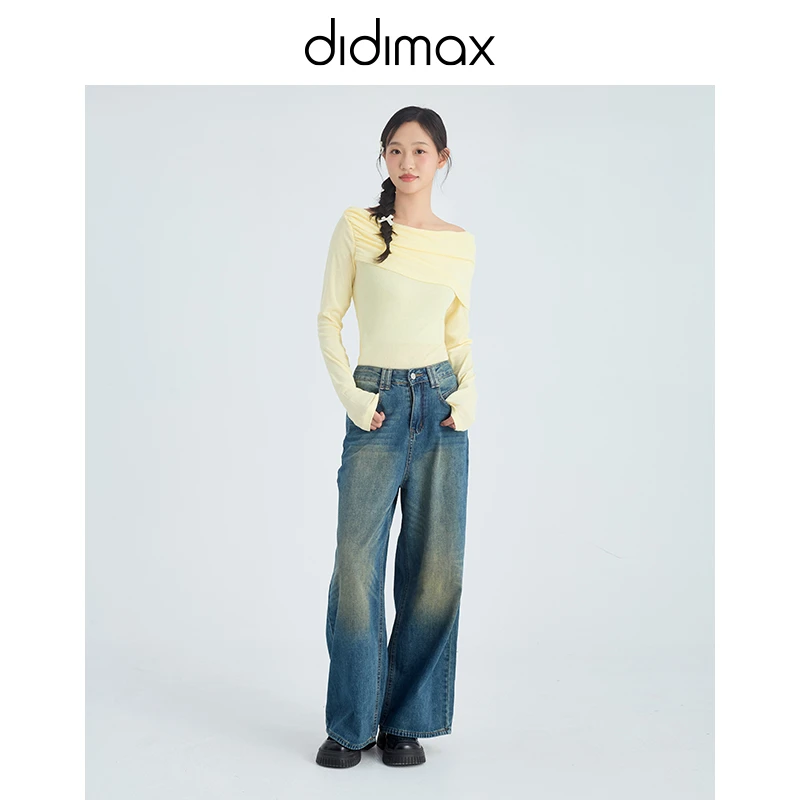 DIDIMAX25年春季新款复古阔腿牛仔裤显瘦阔腿裤c52230