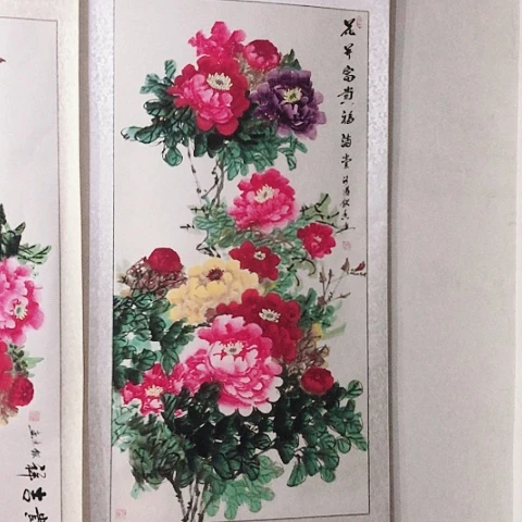 中堂牡丹竖幅玄关挂画