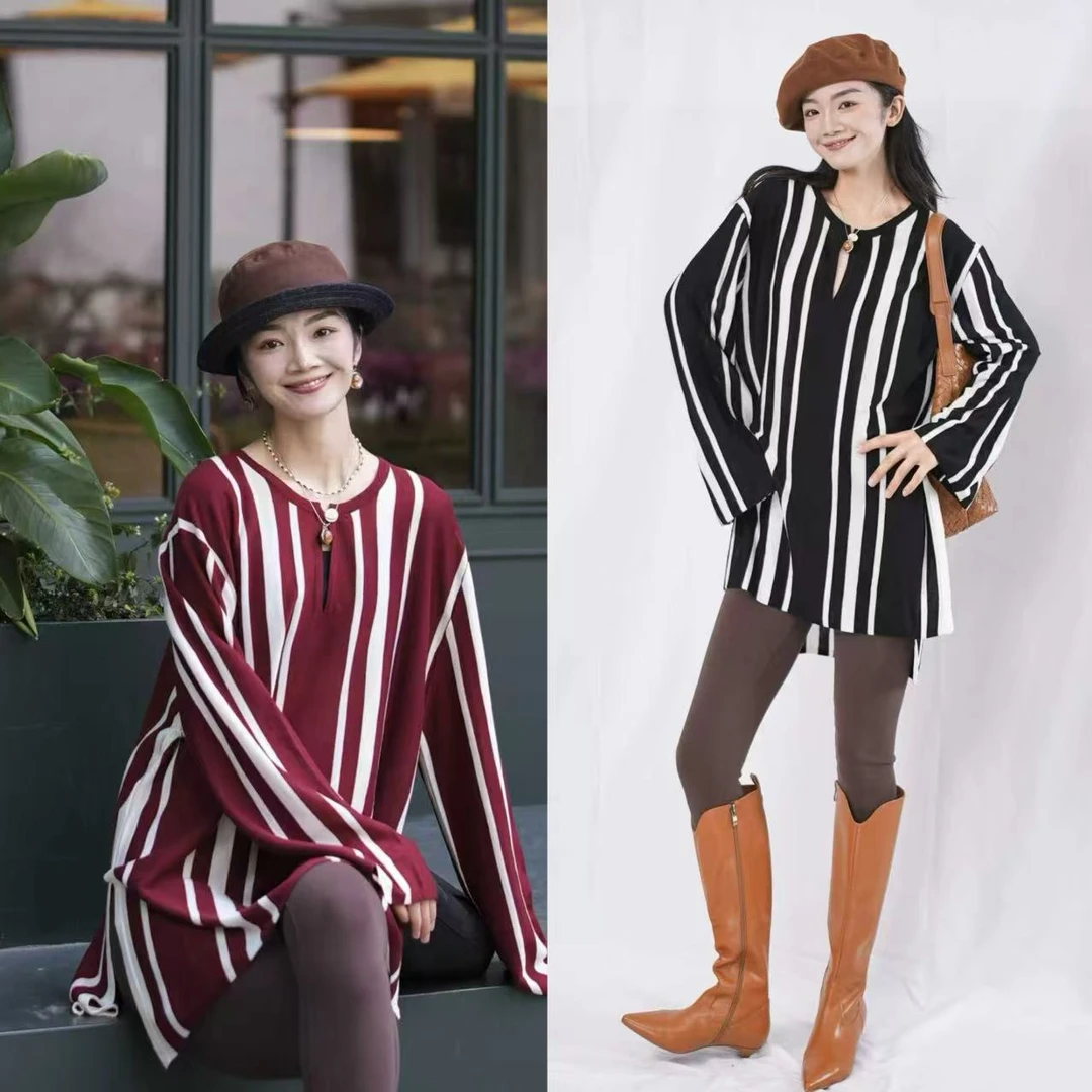 CHUN·「利亚姆条纹针织衫」气质时尚休闲日常百搭简约显瘦慵懒感宽