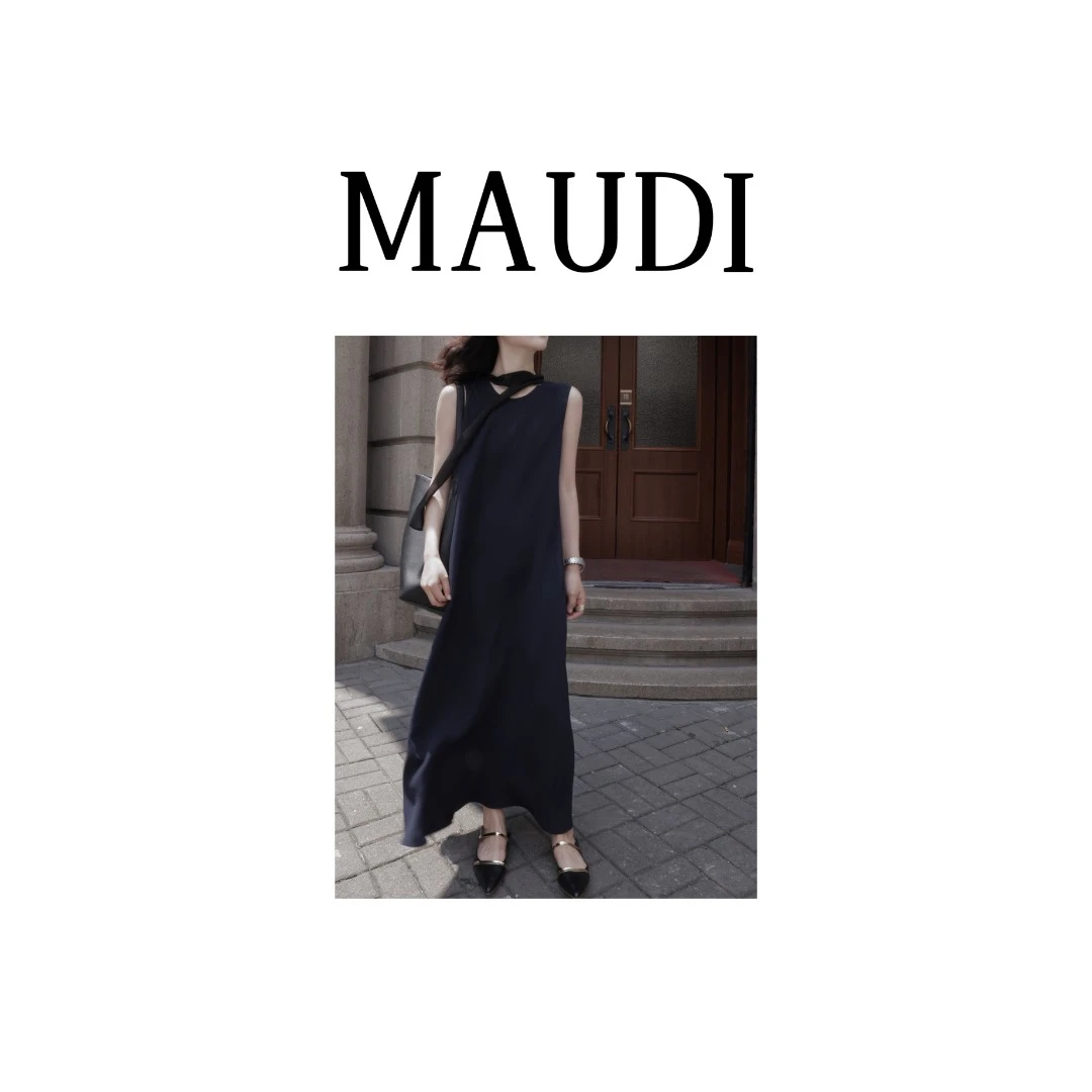 MAUDI【A型连衣裙】日本进口重磅醋酸遮胯优雅知性无袖连衣裙D117
