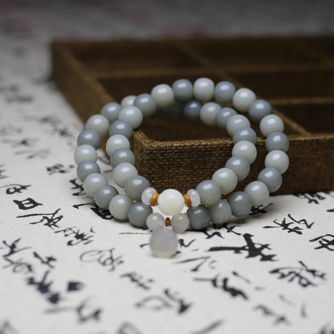 江南烟雨菩提手串双圈手持莲花吊坠菩提子佛珠念珠文玩手串
