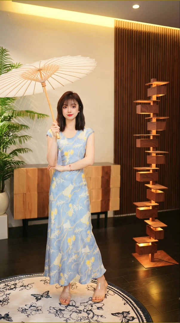 【耶耶】G224 新款新中式印花高级显瘦连衣裙