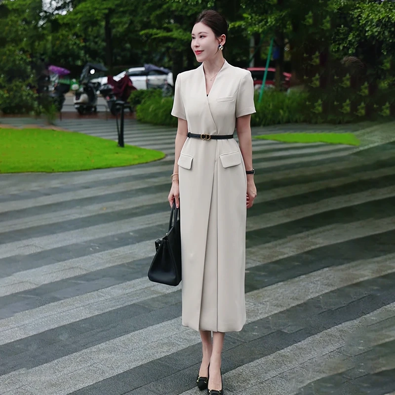 西装连衣裙女2025夏季新款时尚气质休闲舒适高级感长款显瘦直筒裙