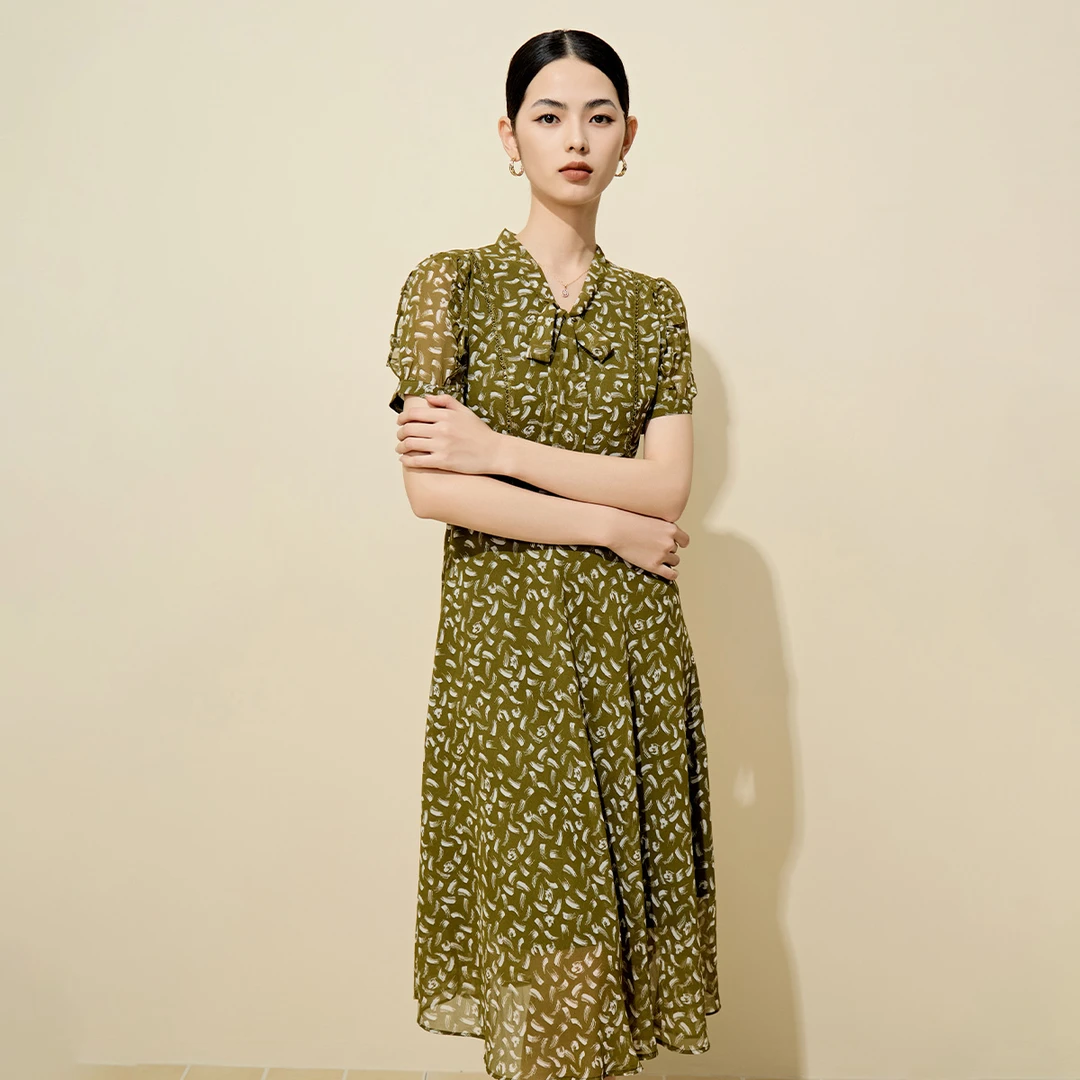 MY TENO/马天奴VDS452连衣裙碎花显瘦气质时尚绿色夏季复古印花