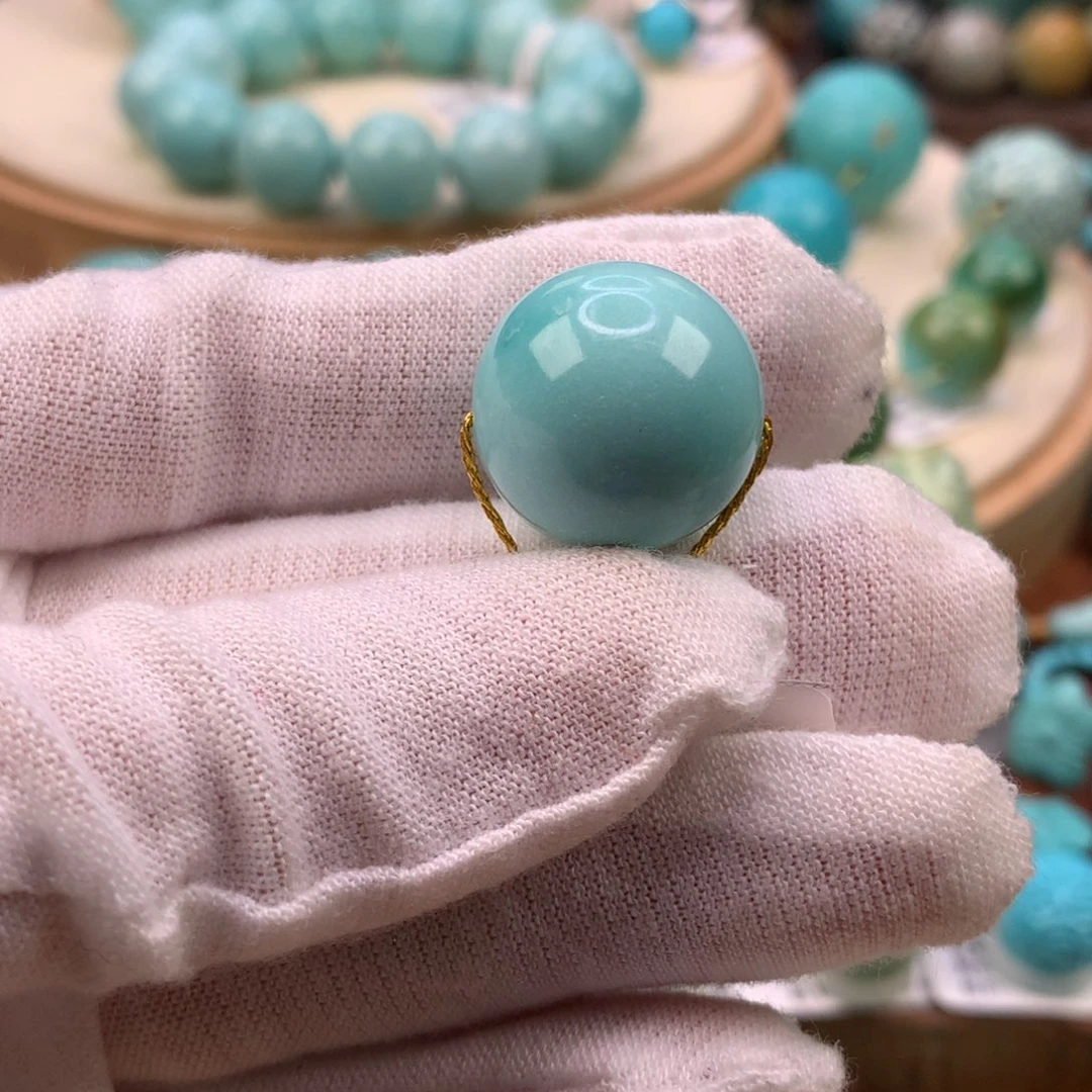 绿松石未镶嵌珠宝奇石高瓷蓝绿圆珠17.6mm