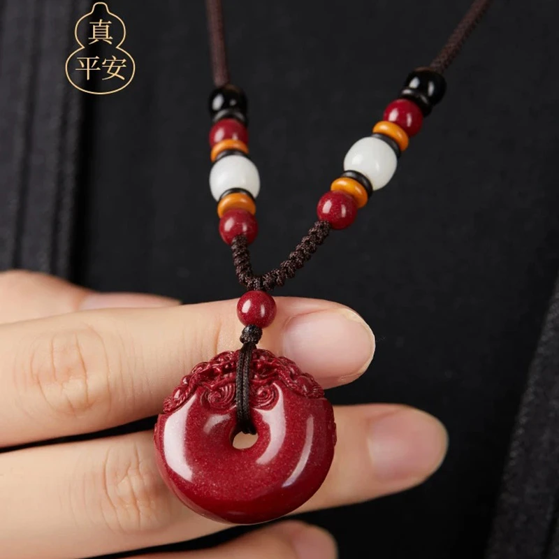 天然辰砂天然辰砂朱砂貔貅吊坠男平安扣项链女本命年挂件护身符