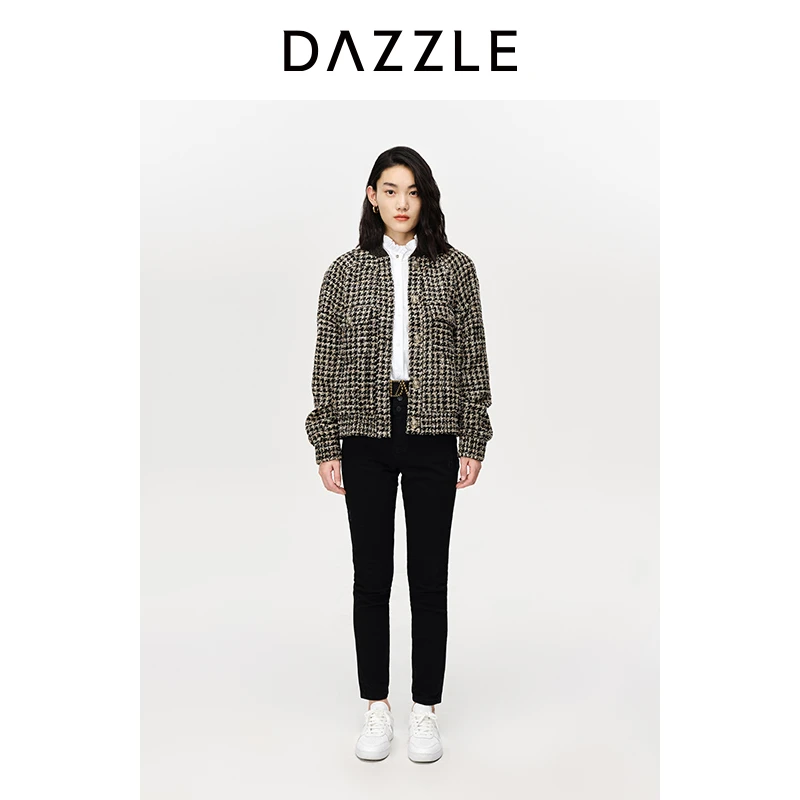 DAZZLE地素 2022粗花呢棒球服夹克外套女2E1F436