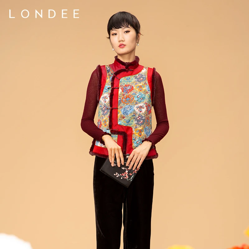 Londee/龙笛新中式毛领马夹秋冬保暖高端气质马甲1T27350