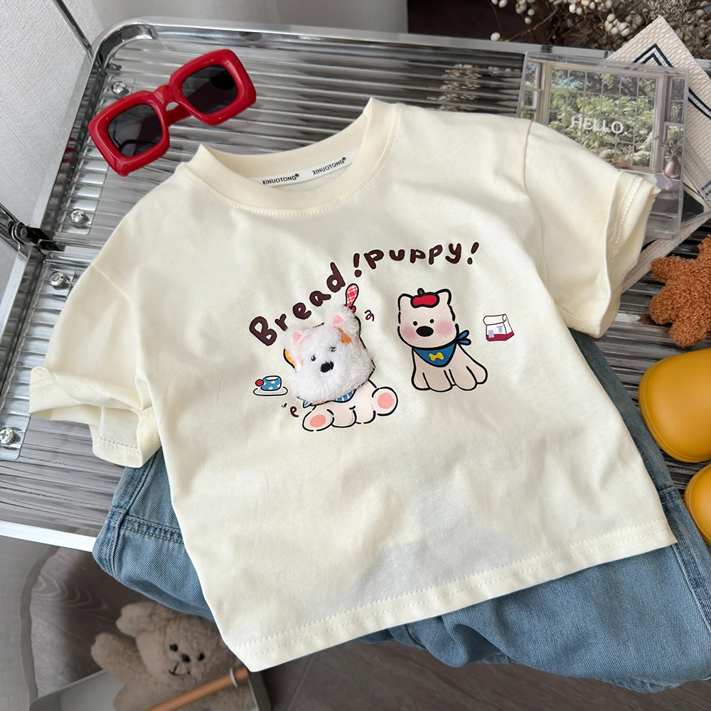 （亲子装）2025新款儿童时尚印花立体玩偶百搭休闲短袖卡通T恤纯棉