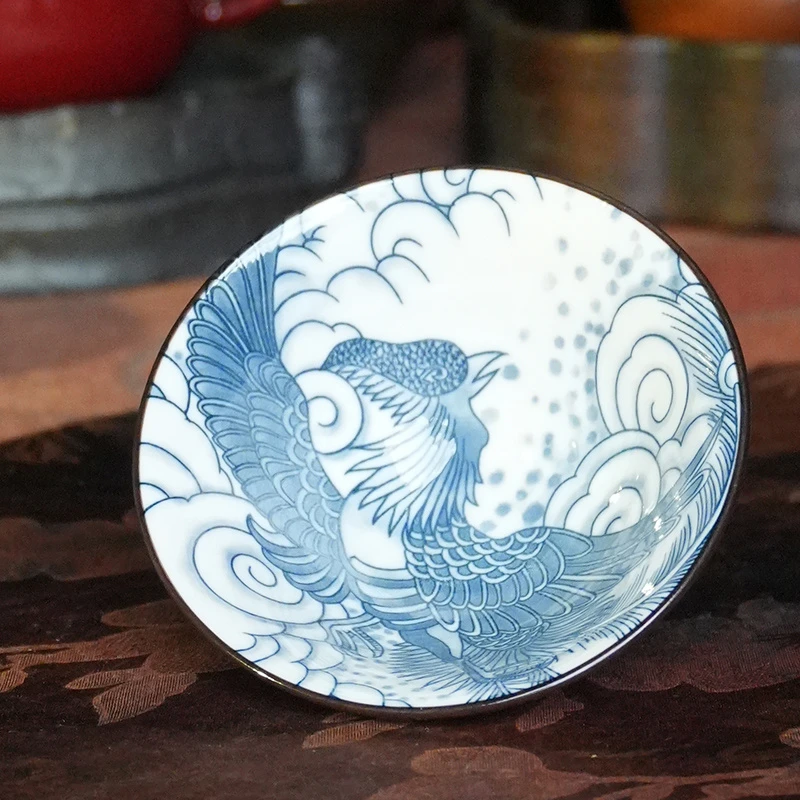 青花瓷釉中彩凤凰斗笠杯功夫茶具品茗主人杯