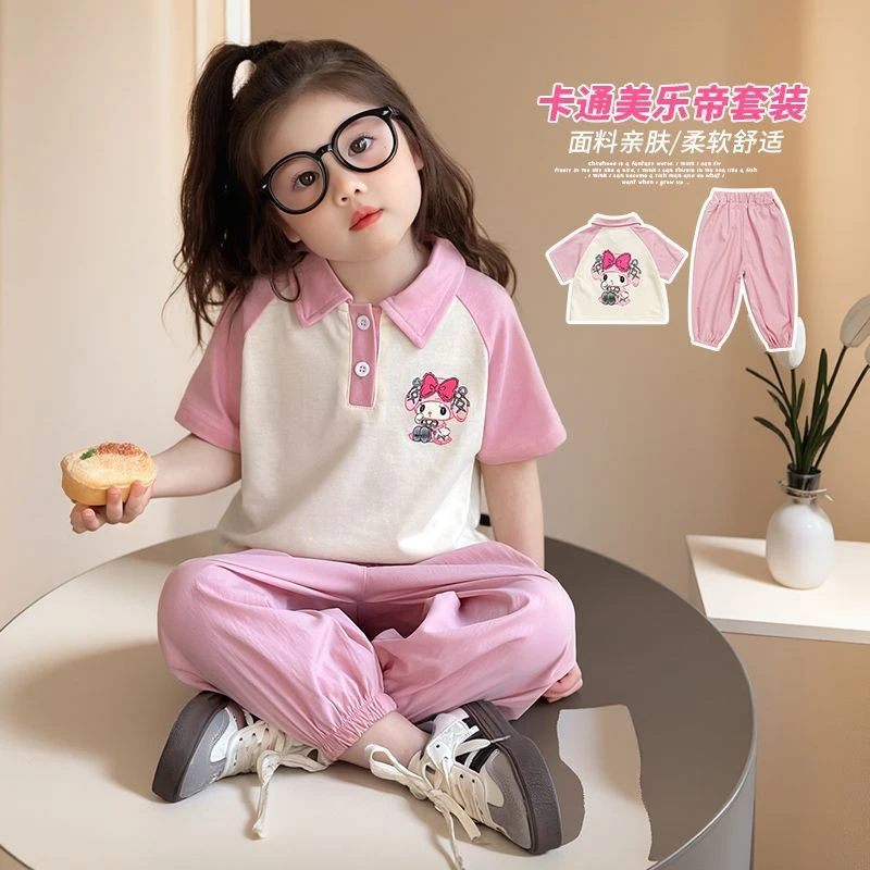 女童套装夏季新款儿童POLO领短袖防蚊裤洋气宝宝卡通美乐蒂两件套