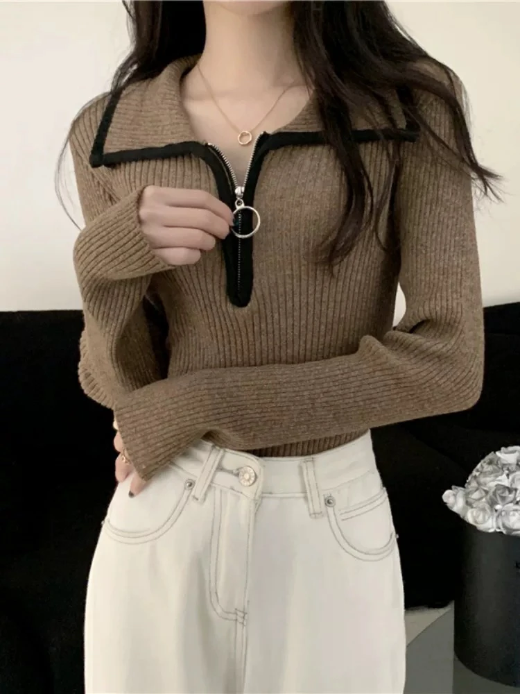 咚咚咚/翻领女通勤半开领针织衫上衣洋气百搭打底衫显瘦