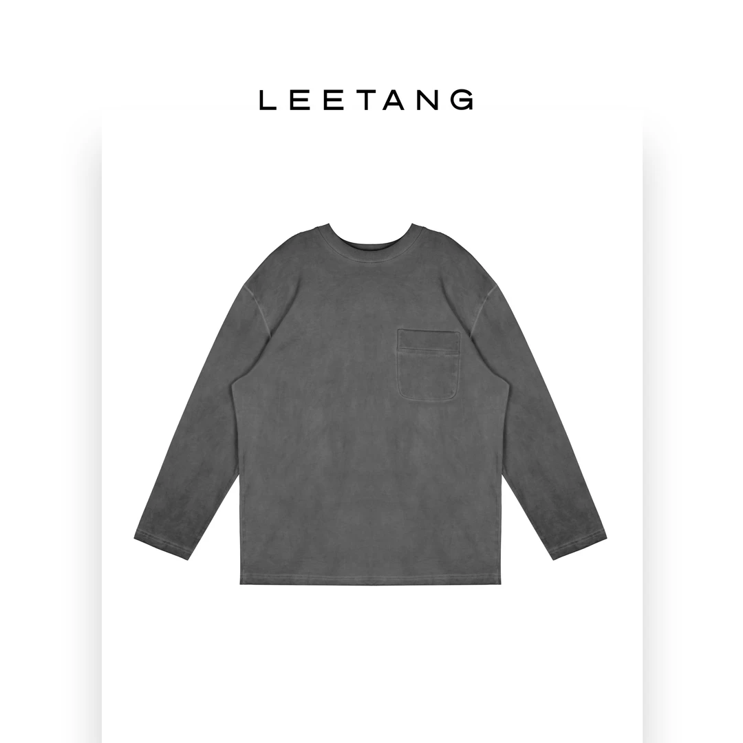 【LEETANG】水洗做旧宽松口袋长袖T恤LT-GG66042
