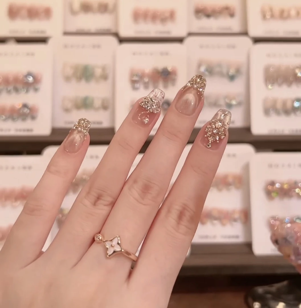 【小香鹅】新款纯手工穿戴甲光疗满钻锆石高级感显白纯手作美甲片