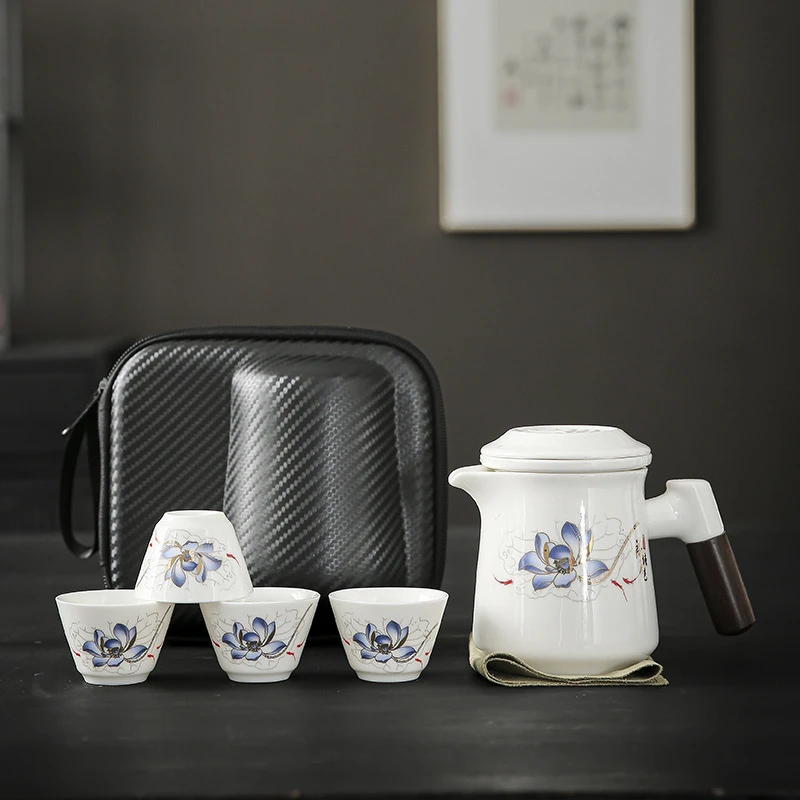F3130荷塘悦色一壶四杯旅行茶具