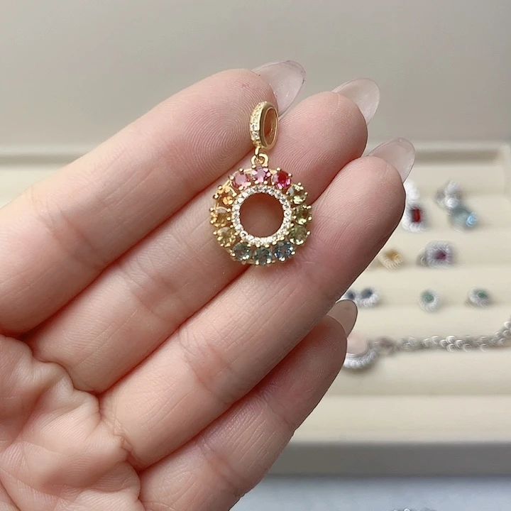 银S925镶嵌颈饰碧玺吊坠