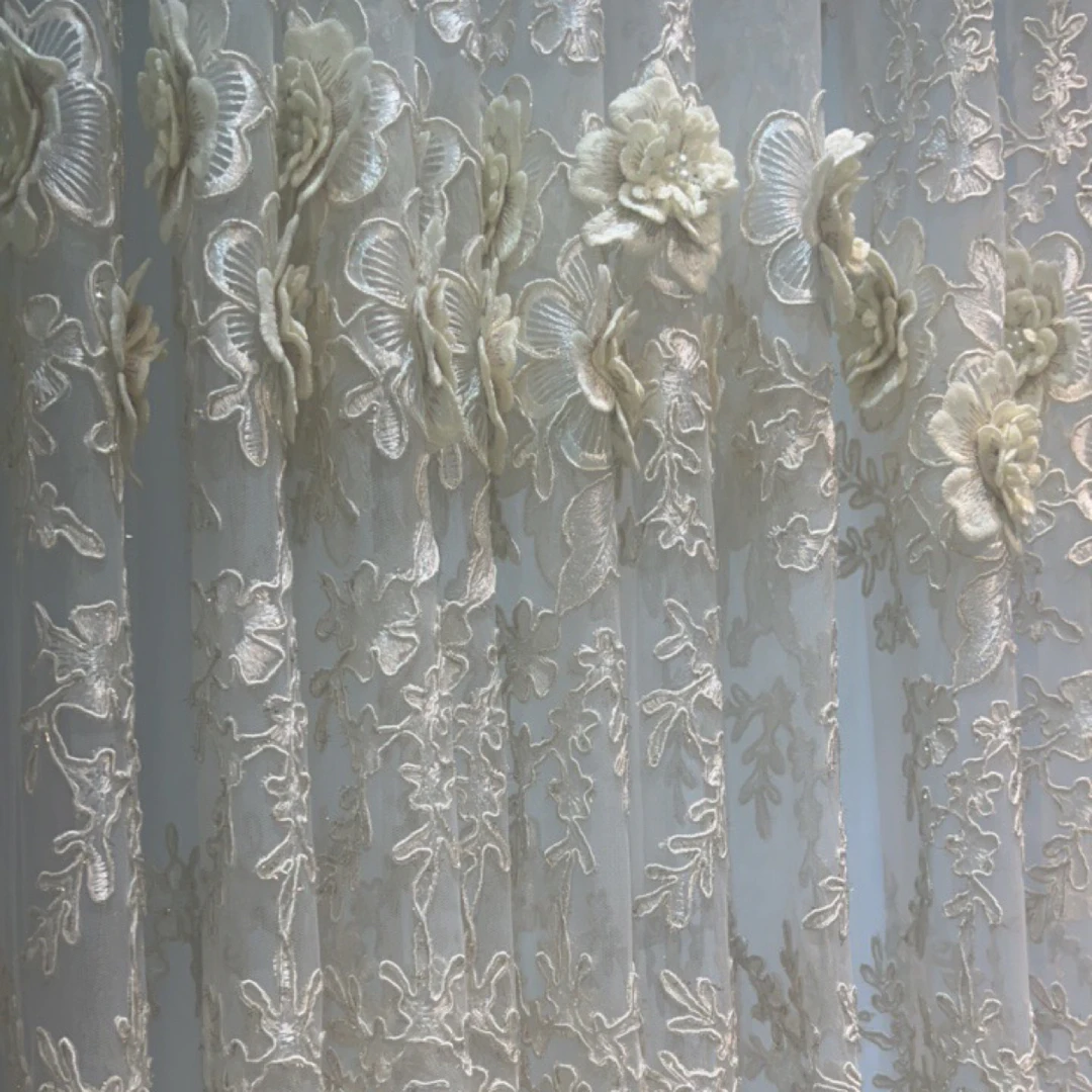 高端成品纱帘百花齐放钉珠订花，适合客厅卧室阳台。