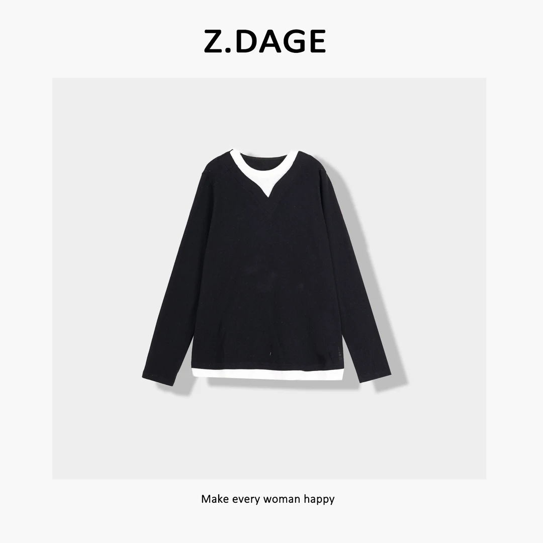 z.dage-‘迷雾航线’时尚极简秋季百搭撞色领拼接针织衫-87111