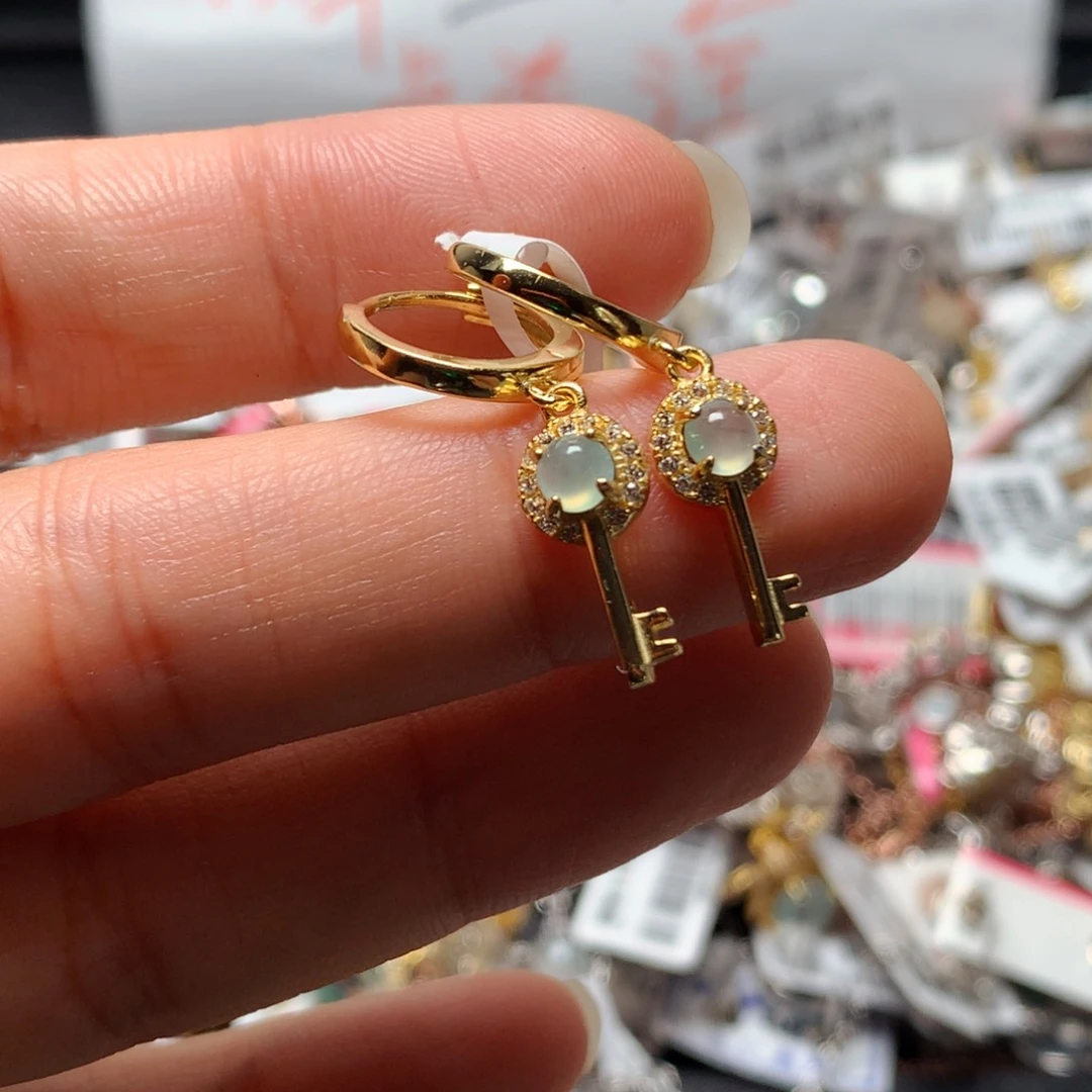 翡翠戒指银S925镶嵌天然翡翠耳饰